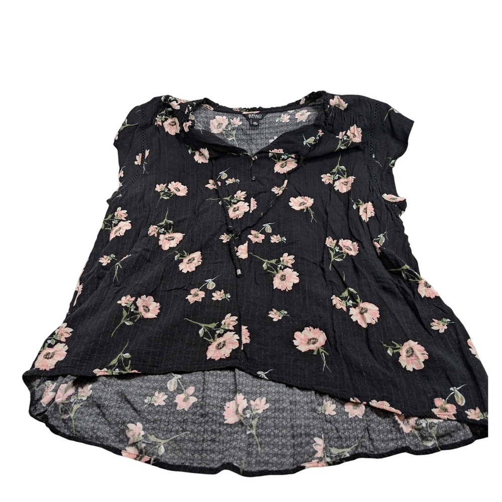 Buffalo David Bitton Women Floral Cap Sleeve Blouse XXL‎ Black Pink